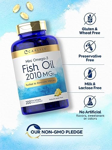 Carlyle Mini Fischöl Weichkapseln | 2010 mg | 200 Omega-3 Kapseln | mit EPA & DHA | Non-GMO & Glutenfrei