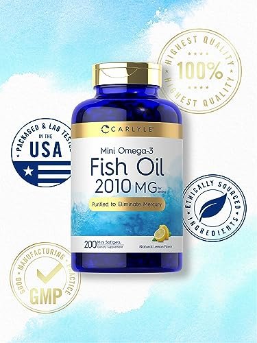 Carlyle Mini Fischöl Weichkapseln | 2010 mg | 200 Omega-3 Kapseln | mit EPA & DHA | Non-GMO & Glutenfrei
