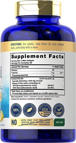Carlyle Mini Fischöl Weichkapseln | 2010 mg | 200 Omega-3 Kapseln | mit EPA & DHA | Non-GMO & Glutenfrei