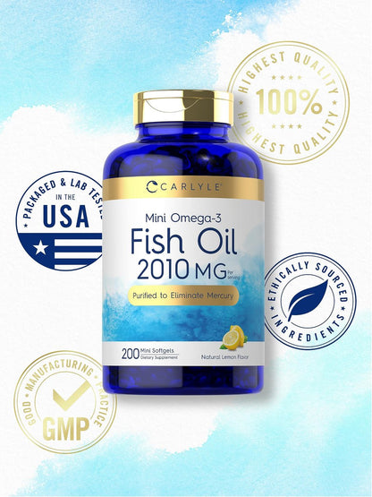 Carlyle Mini Fischöl Weichkapseln | 2010 mg | 200 Omega-3 Kapseln | mit EPA & DHA | Non-GMO & Glutenfrei