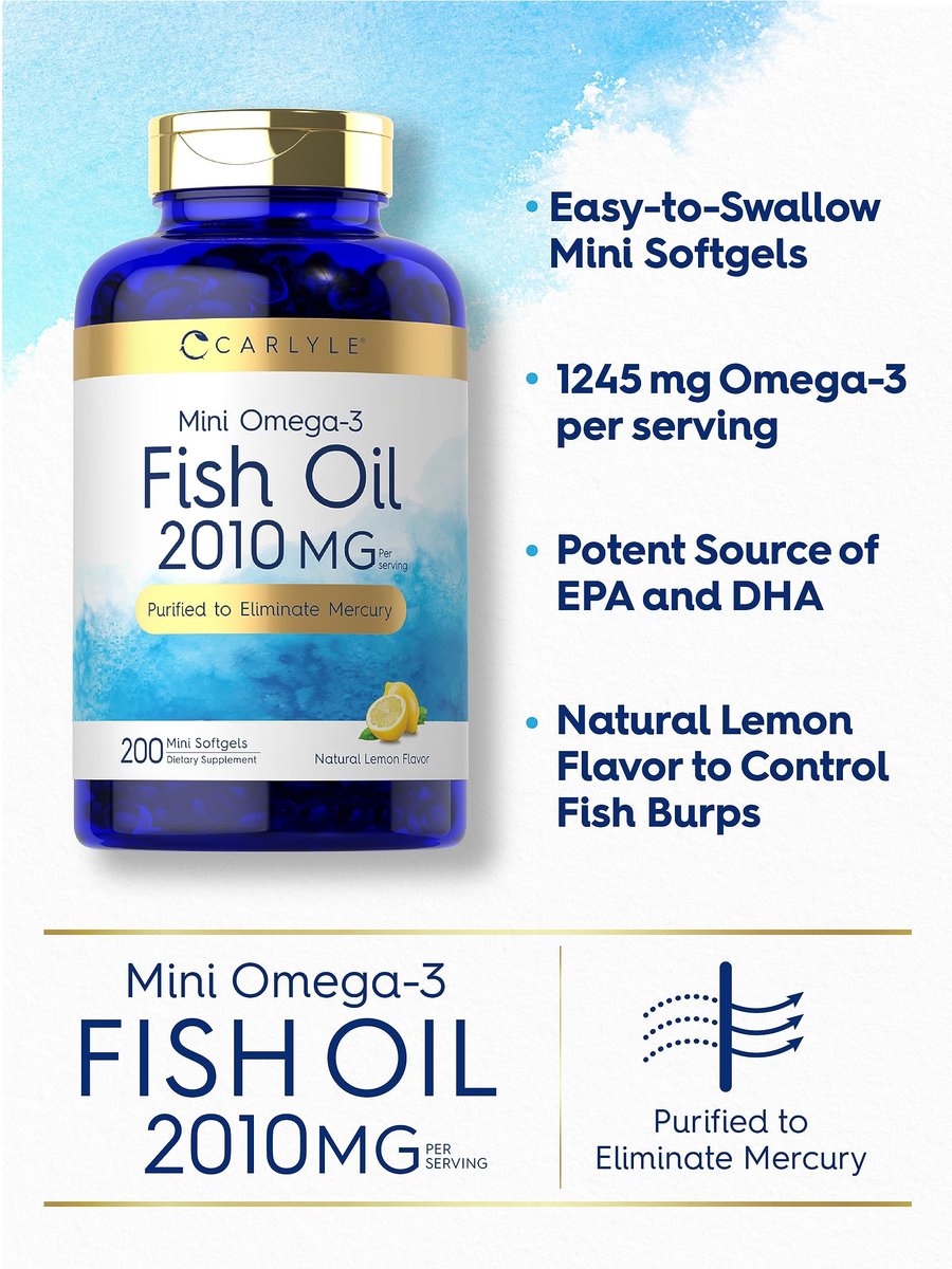 Carlyle Mini Fischöl Weichkapseln | 2010 mg | 200 Omega-3 Kapseln | mit EPA & DHA | Non-GMO & Glutenfrei