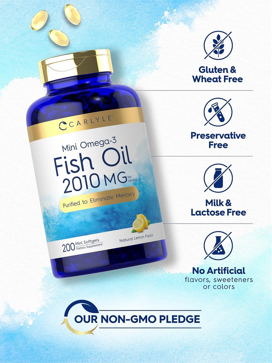 Carlyle Mini Fischöl Weichkapseln | 2010 mg | 200 Omega-3 Kapseln | mit EPA & DHA | Non-GMO & Glutenfrei