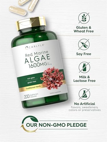 Carlyle Rotalge (Rotalgen) 1600 mg | 200 Kapseln | Vegetarisches Nahrungsergänzungsmittel | Nicht-GVO, Glutenfrei
