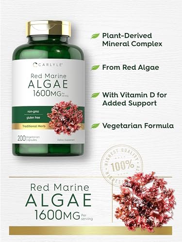 Carlyle Rotalge (Rotalgen) 1600 mg | 200 Kapseln | Vegetarisches Nahrungsergänzungsmittel | Nicht-GVO, Glutenfrei