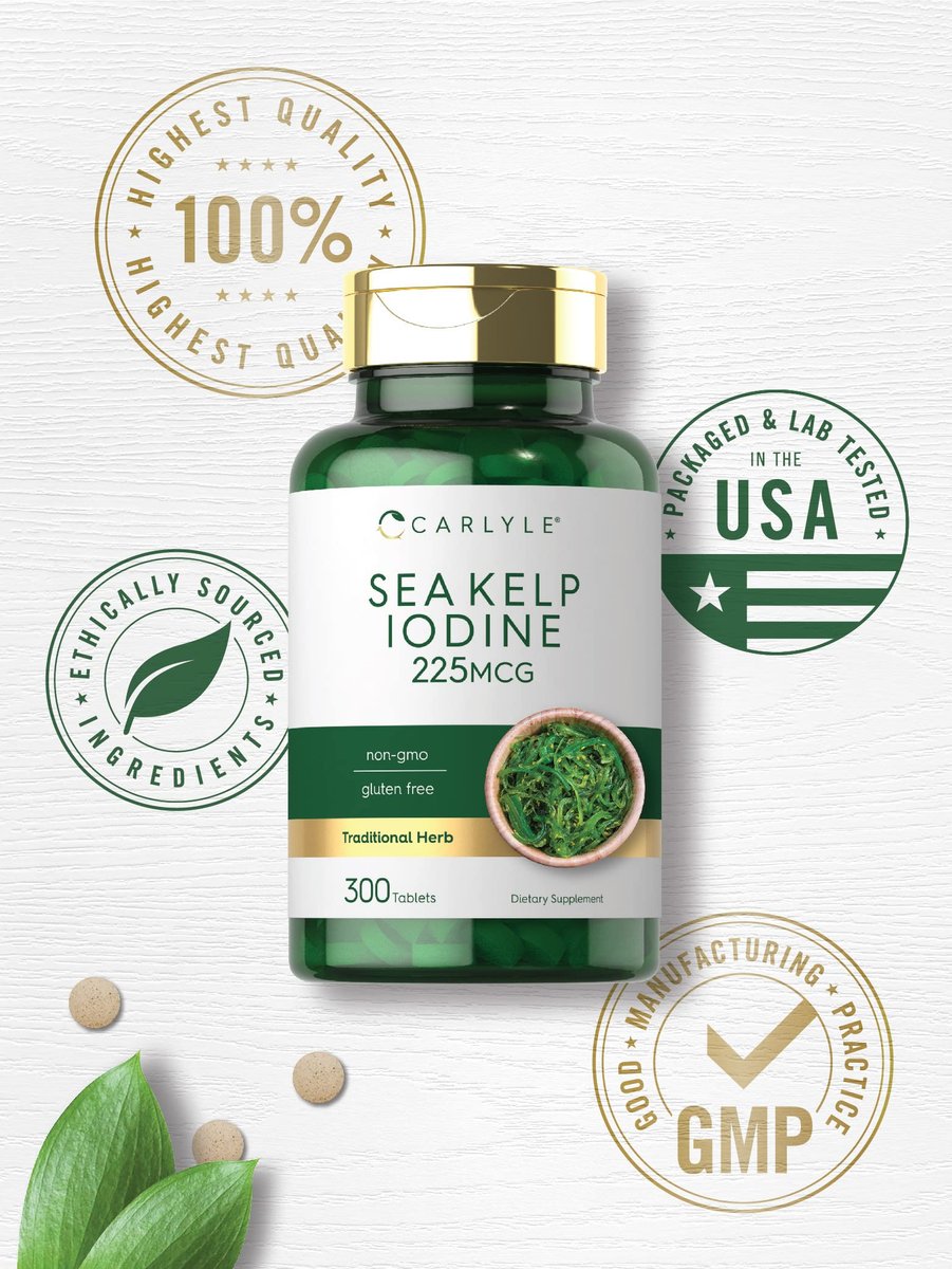 Carlyle Meeresalgen Jod Ergänzung | 225mcg | 300 Tabletten | Traditionelles Kräuterpräparat | Nicht-GVO, Glutenfrei