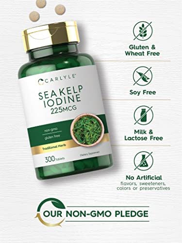 Carlyle Meeresalgen Jod Ergänzung | 225mcg | 300 Tabletten | Traditionelles Kräuterpräparat | Nicht-GVO, Glutenfrei