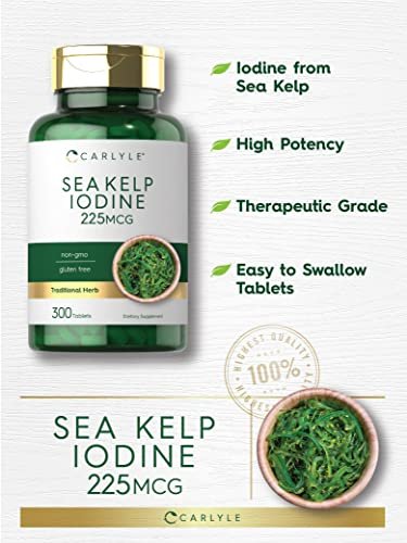 Carlyle Meeresalgen Jod Ergänzung | 225mcg | 300 Tabletten | Traditionelles Kräuterpräparat | Nicht-GVO, Glutenfrei