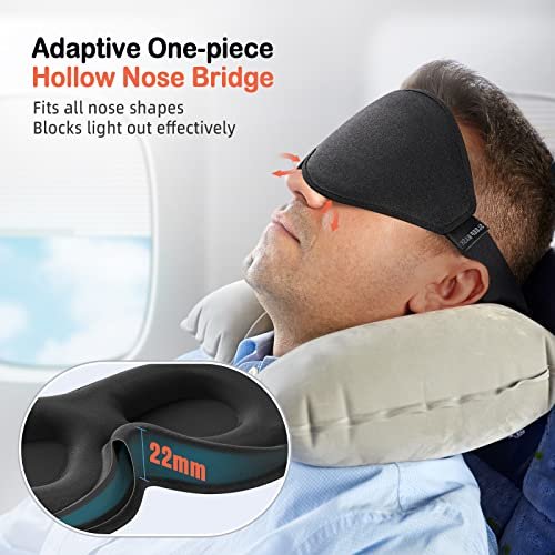 LitBear Schlafmaske für Seiten- und Rückenschläfer – 3D Konturierte Augenmaske mit Lichtblockierung, Atmungsaktive Schlafmaske mit Verstellbarem Riemen für Reisen, Schwarz