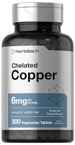 Horbäach Chelated Kupfer Ergänzung 6mg | 300 Tabletten | Essentielles Spurenelement | Vegetarisch, Nicht-GVO, Glutenfrei