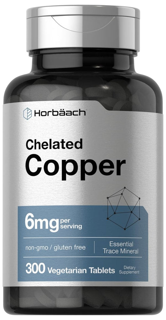 Horbäach Chelated Kupfer Ergänzung 6mg | 300 Tabletten | Essentielles Spurenelement | Vegetarisch, Nicht-GVO, Glutenfrei