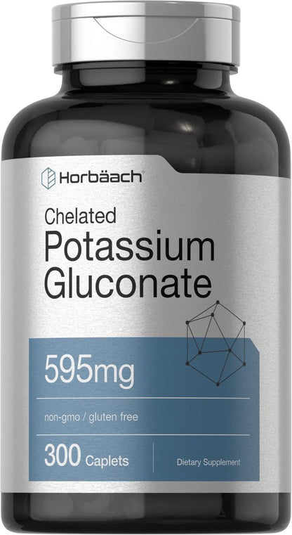 Horbäach Chelat-Kaliumgluconat Supplement | 595 mg | 300 Kapseln | Vegetarisch, Nicht-GVO, Glutenfrei