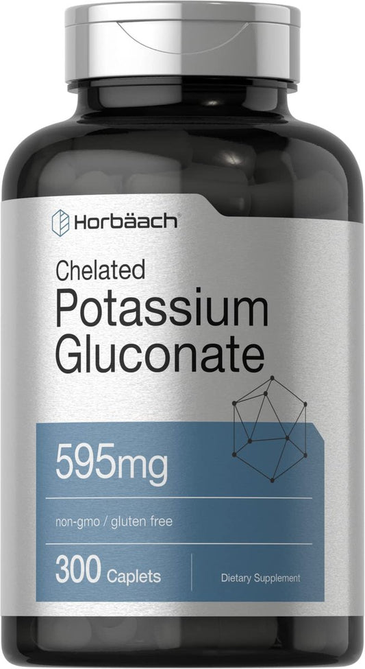 Horbäach Chelat-Kaliumgluconat Supplement | 595 mg | 300 Kapseln | Vegetarisch, Nicht-GVO, Glutenfrei