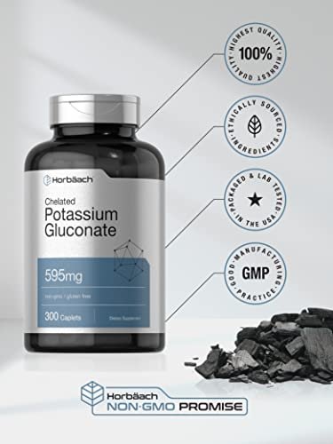 Horbäach Chelat-Kaliumgluconat Supplement | 595 mg | 300 Kapseln | Vegetarisch, Nicht-GVO, Glutenfrei