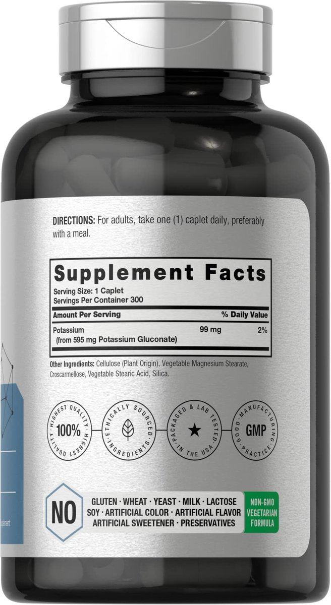 Horbäach Chelat-Kaliumgluconat Supplement | 595 mg | 300 Kapseln | Vegetarisch, Nicht-GVO, Glutenfrei