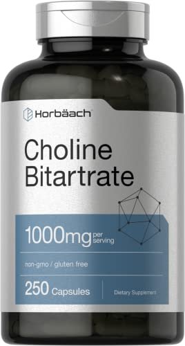 Horbaach Cholinbitartrat Kapseln 1000 mg | 250 Kapseln | Hochdosiert | Non-GMO, Glutenfrei
