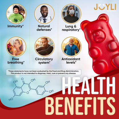 JOYLI Quercetin Gummis – Quercetin mit Bromelain, Zink, Vitamin C & D3 – 500 mg Immunsystem & Allergien – für Kinder & Erwachsene – 60 Stück