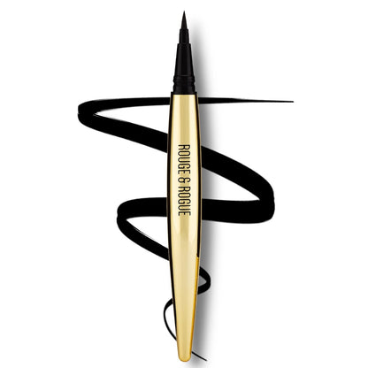 Rouge & Rogue Waterproof Liquid Eyeliner – Ultra-Schwarz, wischfest, lang anhaltend, vegan, tierversuchsfrei, Präzisionspinsel für Winged Liner & Cat Eye