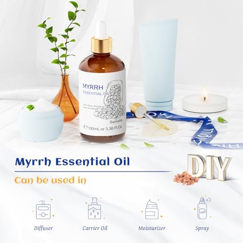 HIQILI 100ml Myrrhe Ätherisches Öl für Haut, Diffuser & Kerzen, 100% Rein und Natürlich - 3,38 Fl Oz