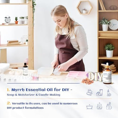 HIQILI 100ml Myrrhe Ätherisches Öl für Haut, Diffuser & Kerzen, 100% Rein und Natürlich - 3,38 Fl Oz