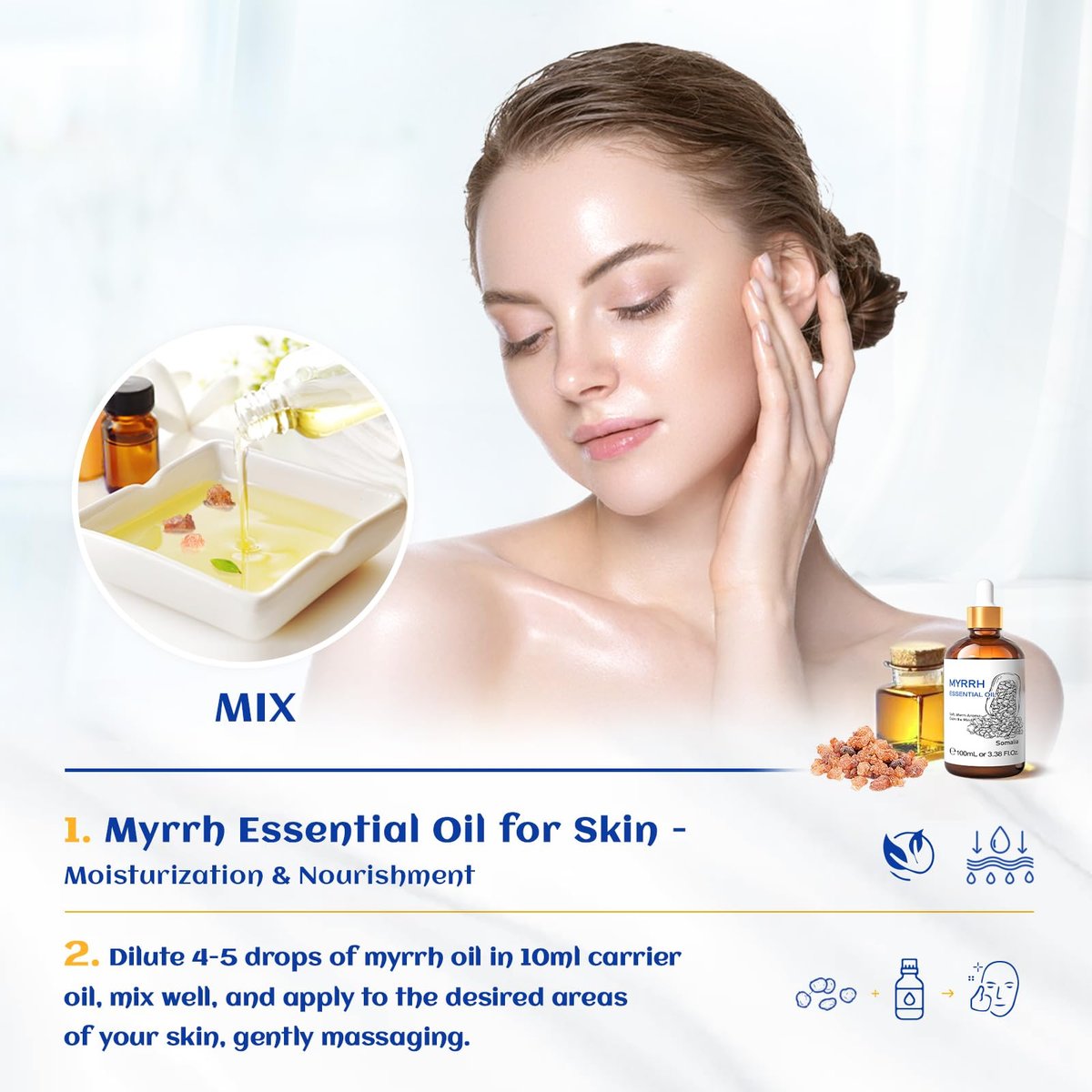 HIQILI 100ml Myrrhe Ätherisches Öl für Haut, Diffuser & Kerzen, 100% Rein und Natürlich - 3,38 Fl Oz