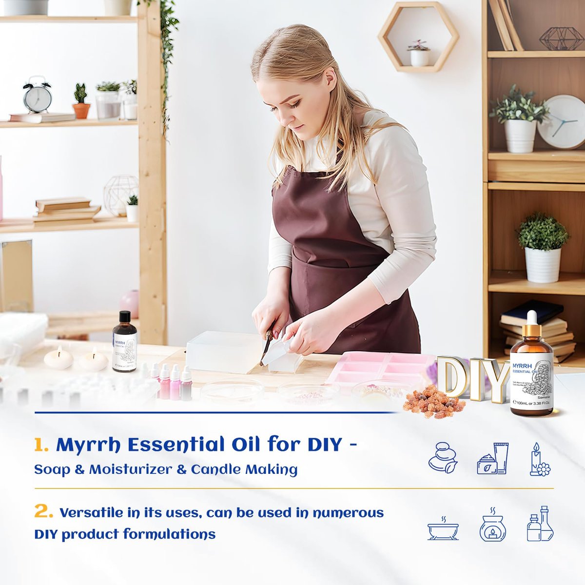 HIQILI 100ml Myrrhe Ätherisches Öl für Haut, Diffuser & Kerzen, 100% Rein und Natürlich - 3,38 Fl Oz
