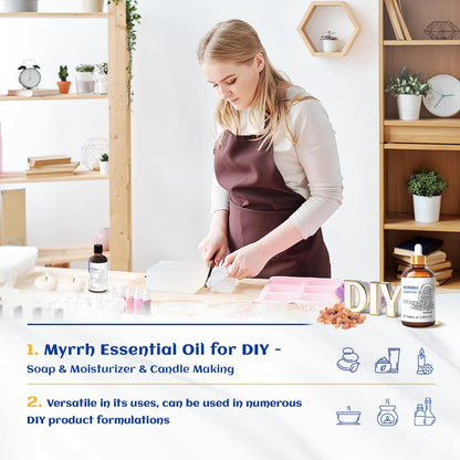 HIQILI 100ml Myrrhe Ätherisches Öl für Haut, Diffuser & Kerzen, 100% Rein und Natürlich - 3,38 Fl Oz