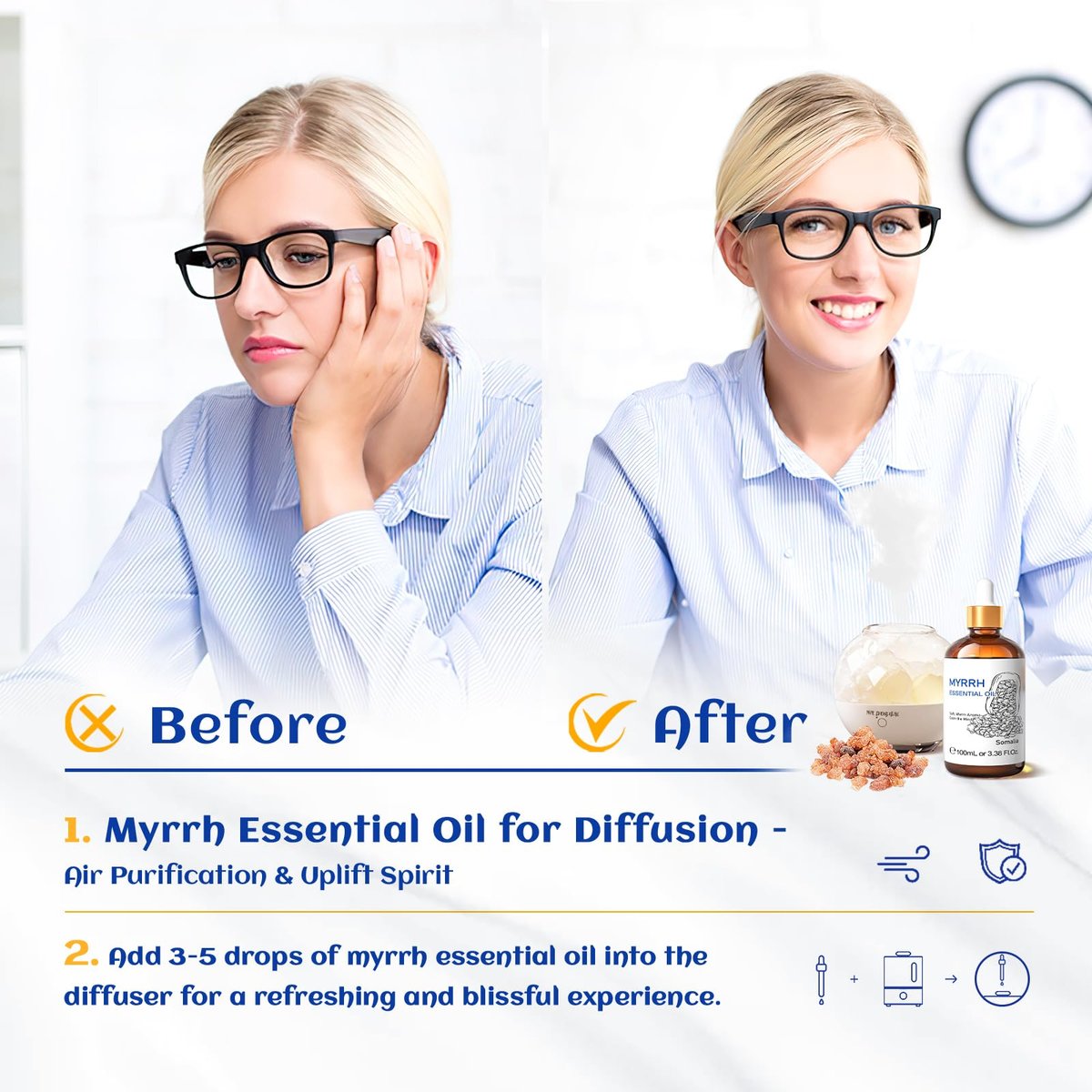 HIQILI 100ml Myrrhe Ätherisches Öl für Haut, Diffuser & Kerzen, 100% Rein und Natürlich - 3,38 Fl Oz