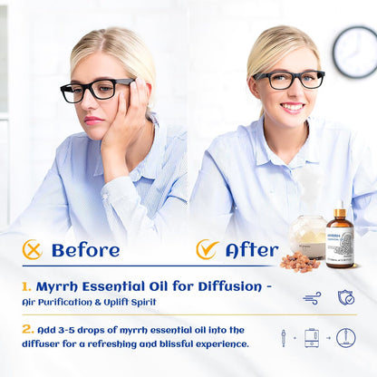 HIQILI 100ml Myrrhe Ätherisches Öl für Haut, Diffuser & Kerzen, 100% Rein und Natürlich - 3,38 Fl Oz