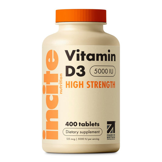 Incite Nutrition Vitamin D 5000 IE – 400 Premium Vitamin D3 Mikrotabletten zum Schlucken – Hochdosiertes Cholecalciferol VIT D3 5000 IE – Vegetarisches Nahrungsergänzungsmittel – Hergestellt in Großbritannien
