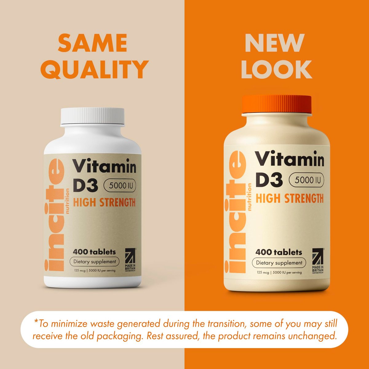Incite Nutrition Vitamin D 5000 IE – 400 Premium Vitamin D3 Mikrotabletten zum Schlucken – Hochdosiertes Cholecalciferol VIT D3 5000 IE – Vegetarisches Nahrungsergänzungsmittel – Hergestellt in Großbritannien