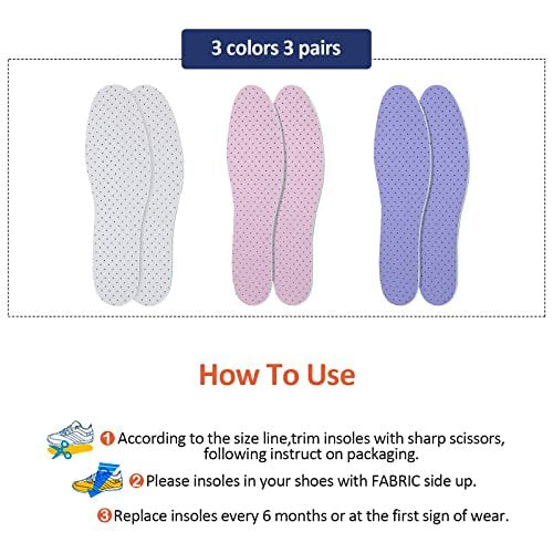 Sintege 3 Paar Atmungsaktive Einlegesohlen, Doppellagige Latexschaum-Gel-Einlagen mit Perforation, Komfortable Ersatzsohlen für Herren 7-11 und Damen 2-8 (Weiß, Pink, Lila)
