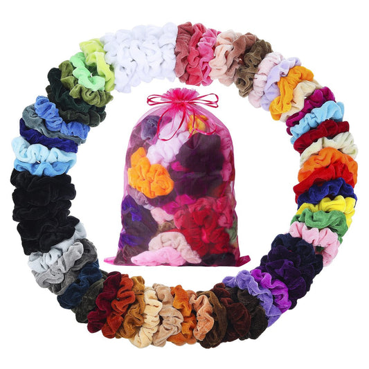 ADRIONE Samt-Haargummis für Frauen, Mädchen & Kinder – 60er-Pack, weiche Haargummis ohne Haarbruch, für dickes, lockiges, mittleres, dünnes und feines Haar, rutschfest, bunte Haar-Accessoires