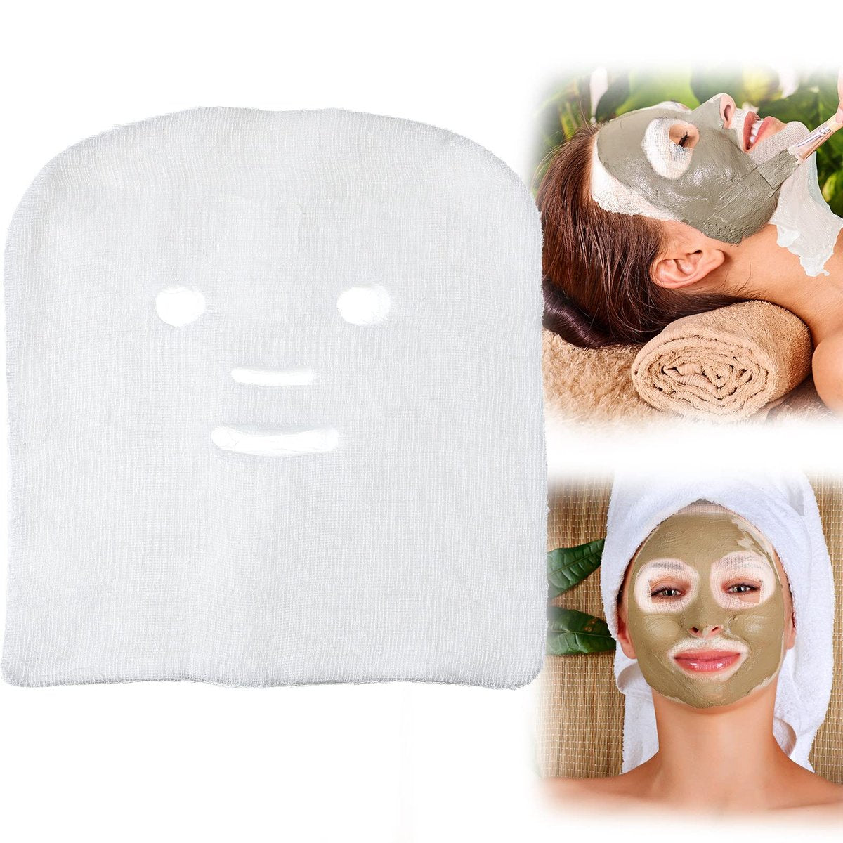 Leelosp 100 Stück Mullmasken, große vorgeschnittene Gesichtsmasken aus Mull, weiche Pads, weißes Netz, natürliches Spa-Hautpapier für den Heimgebrauch, Beauty-Salon, DIY-Gesichtspflege