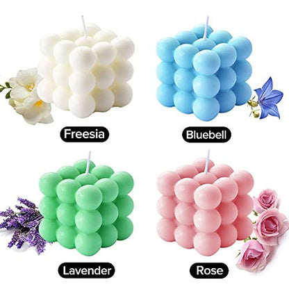 Aokala Duftender Bubble Cube Kerze für Zuhause, Duftkerze, 5,4 oz Sojawachs Aromatherapie-Kerze, Ästhetische Raumdekoration, Süße Dänische Pastell Große Dekorative Formkerzen Geschenke - Freesie (Weiß)
