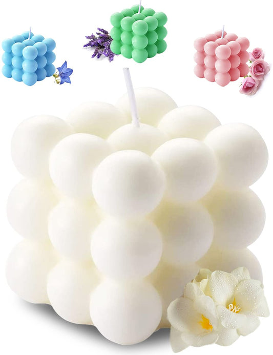 Aokala Duftender Bubble Cube Kerze für Zuhause, Duftkerze, 5,4 oz Sojawachs Aromatherapie-Kerze, Ästhetische Raumdekoration, Süße Dänische Pastell Große Dekorative Formkerzen Geschenke - Freesie (Weiß)
