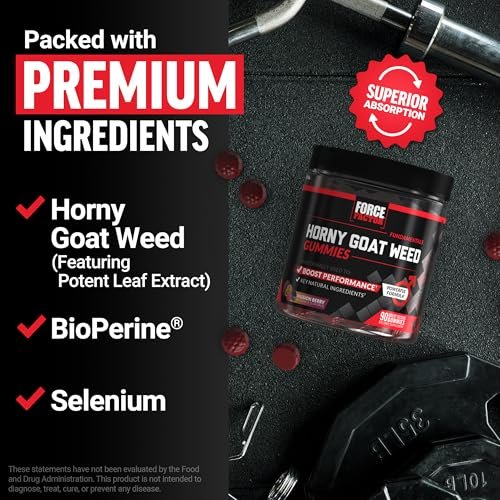 Force Factor Horny Goat Weed Gummis für Männer – Unterstützung für Antrieb, Vitalität und Leistung mit BioPerine für verbesserte Aufnahme, Epimedium-Extrakt, Passionsbeere, 90 Gummis