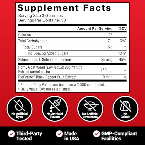 Force Factor Horny Goat Weed Gummis für Männer – Unterstützung für Antrieb, Vitalität und Leistung mit BioPerine für verbesserte Aufnahme, Epimedium-Extrakt, Passionsbeere, 90 Gummis