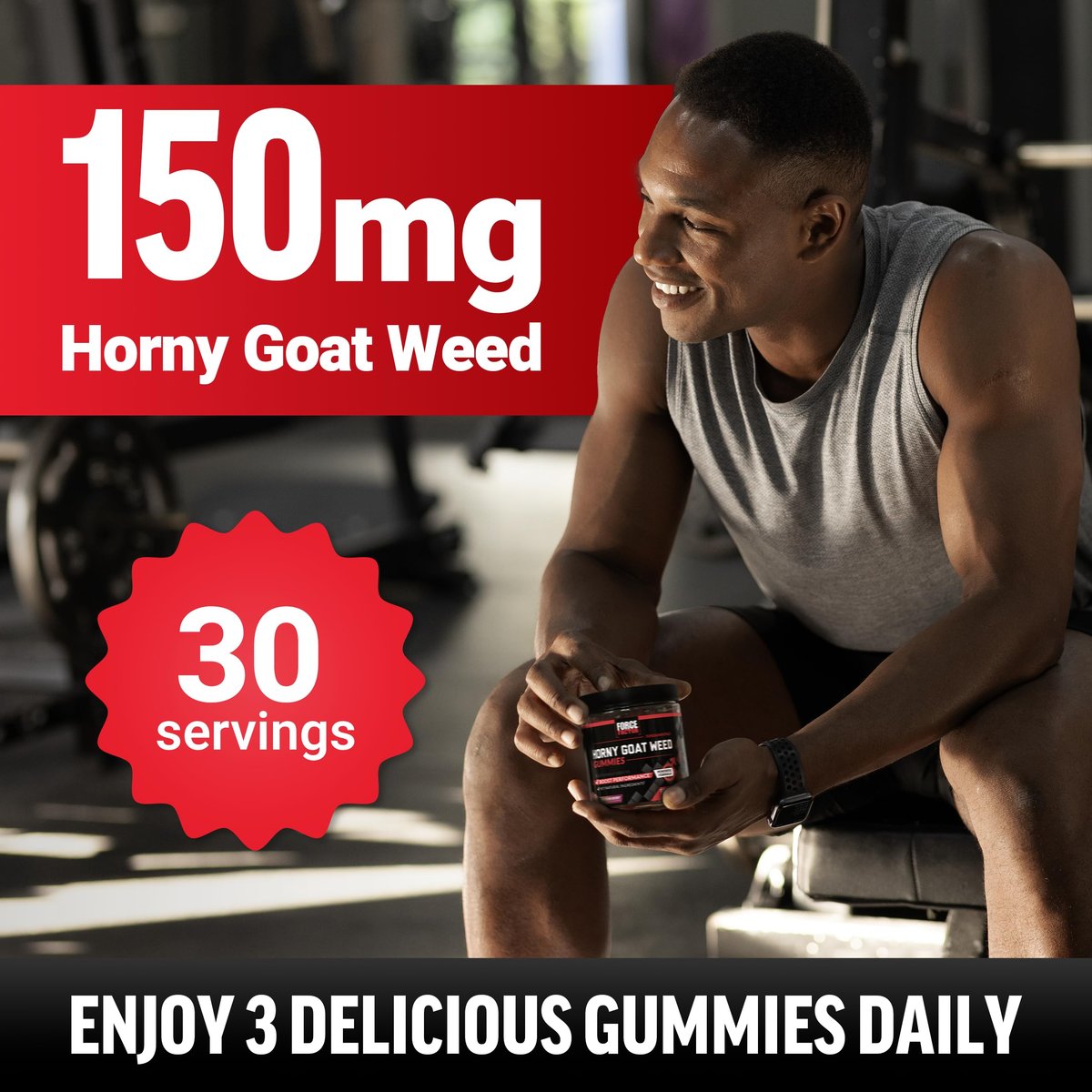 Force Factor Horny Goat Weed Gummis für Männer – Unterstützung für Antrieb, Vitalität und Leistung mit BioPerine für verbesserte Aufnahme, Epimedium-Extrakt, Passionsbeere, 90 Gummis