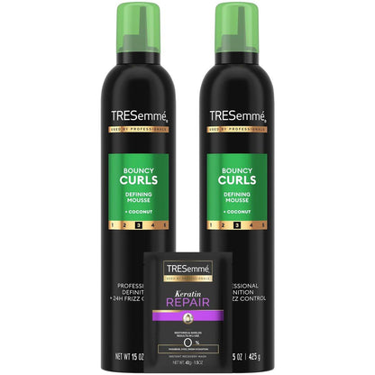 TRESemmé Defining Hair Mousse, Locken-Schaumfestiger, 2er-Pack – Lockenprodukte mit pflegendem Kokos- und Avocadoöl + Keratin-Haarmaske