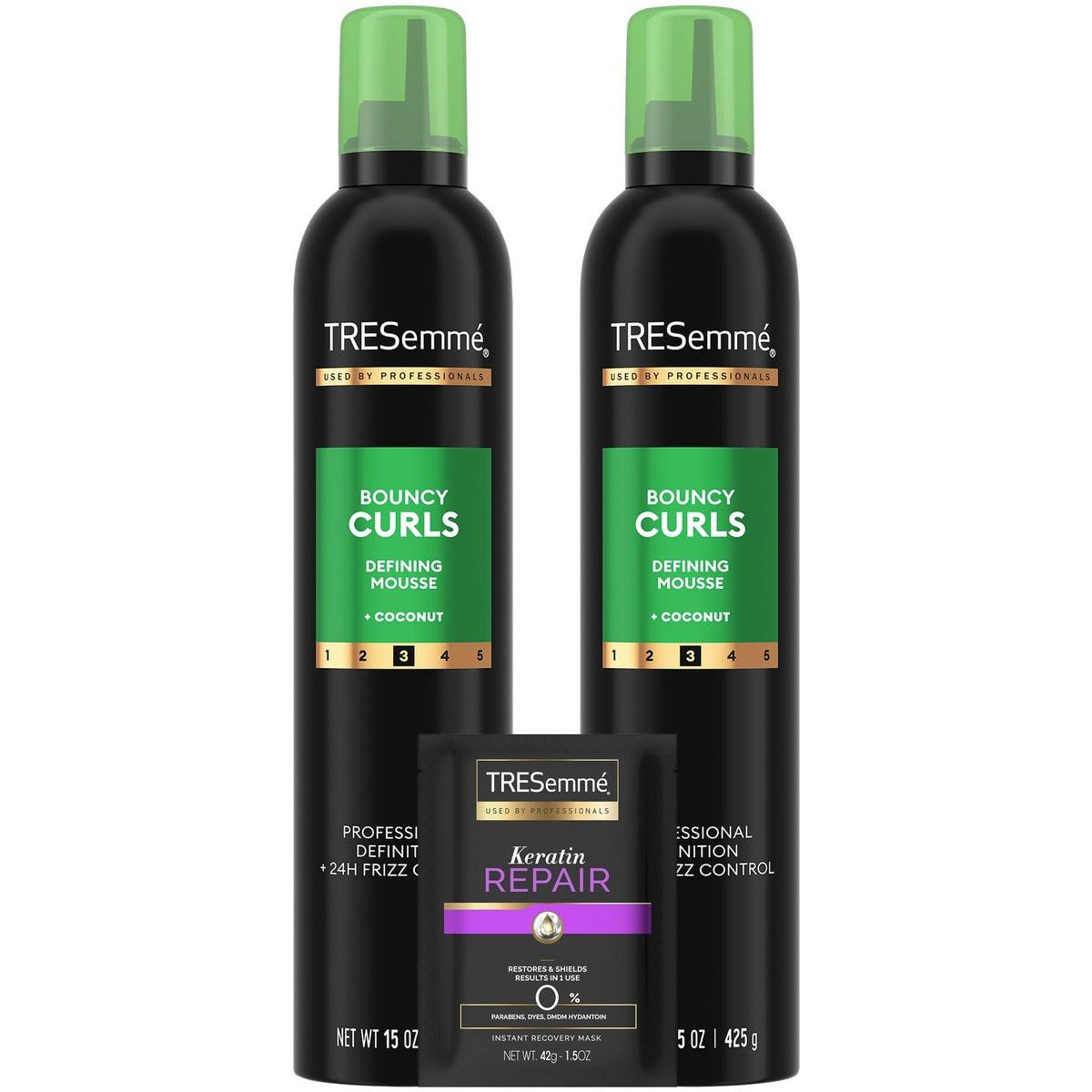 TRESemmé Defining Hair Mousse, Locken-Schaumfestiger, 2er-Pack – Lockenprodukte mit pflegendem Kokos- und Avocadoöl + Keratin-Haarmaske