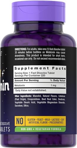Carlyle Melatonin 1 mg | 220 schnell lösliche Tabletten | Niedrige Dosis | Vegetarisch, Nicht-GVO, Glutenfrei
