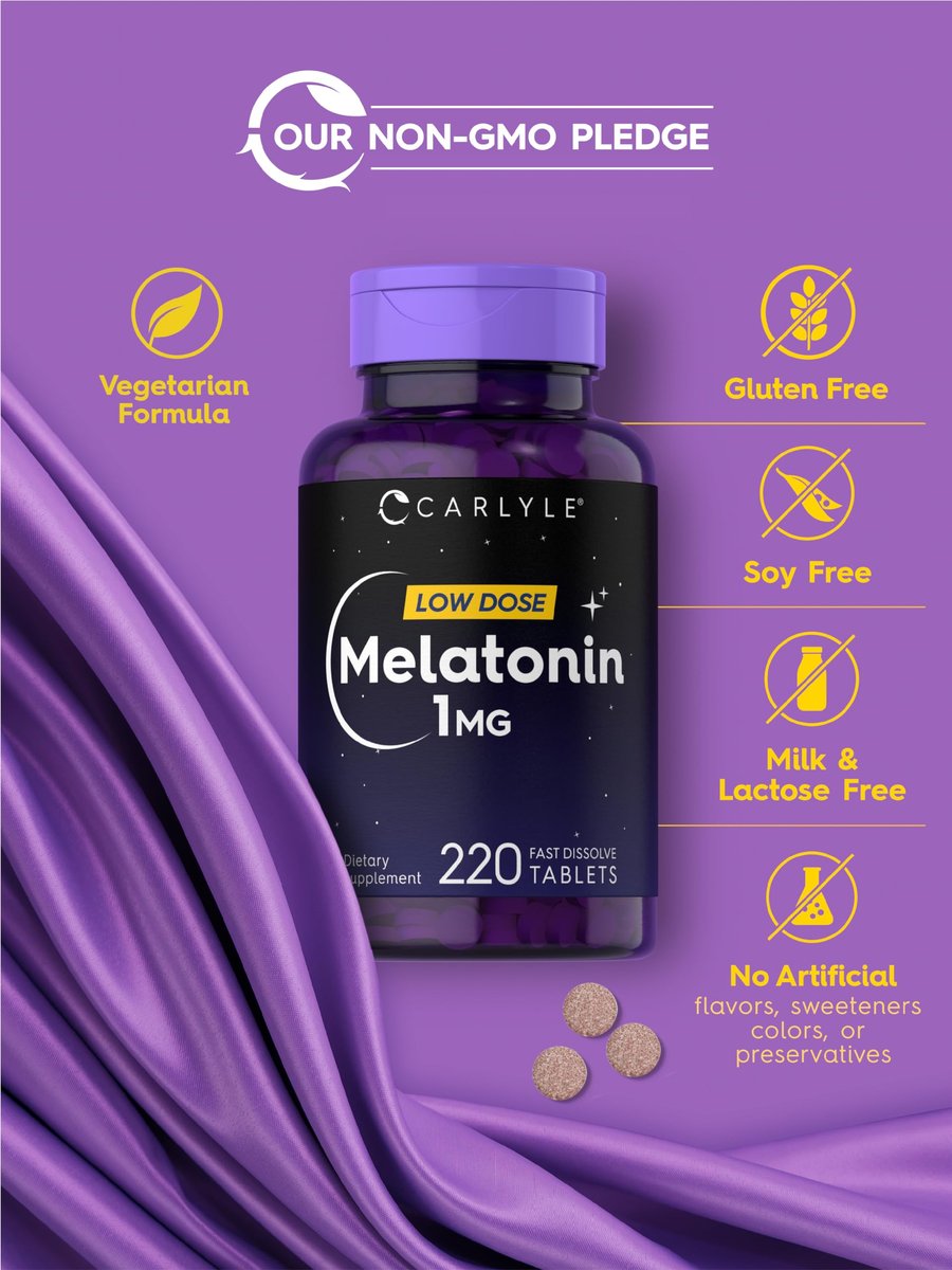 Carlyle Melatonin 1 mg | 220 schnell lösliche Tabletten | Niedrige Dosis | Vegetarisch, Nicht-GVO, Glutenfrei