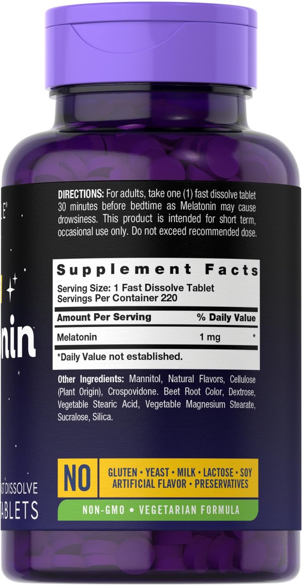 Carlyle Melatonin 1 mg | 220 schnell lösliche Tabletten | Niedrige Dosis | Vegetarisch, Nicht-GVO, Glutenfrei