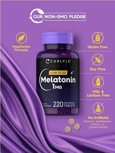 Carlyle Melatonin 1 mg | 220 schnell lösliche Tabletten | Niedrige Dosis | Vegetarisch, Nicht-GVO, Glutenfrei