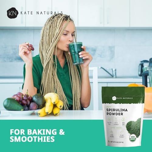 Kate Naturals Bio Spirulina Pulver – Immununterstützung & Antioxidantien, nährstoffreiches Superfood (227 g, USDA Bio, Non-GMO, glutenfrei)