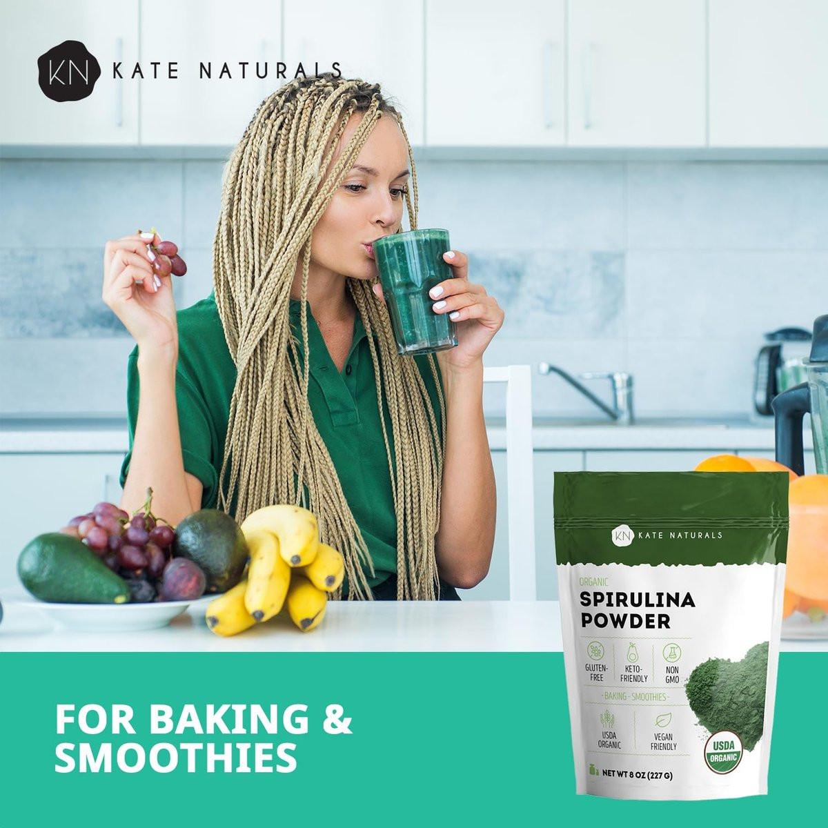 Kate Naturals Bio Spirulina Pulver – Immununterstützung & Antioxidantien, nährstoffreiches Superfood (227 g, USDA Bio, Non-GMO, glutenfrei)