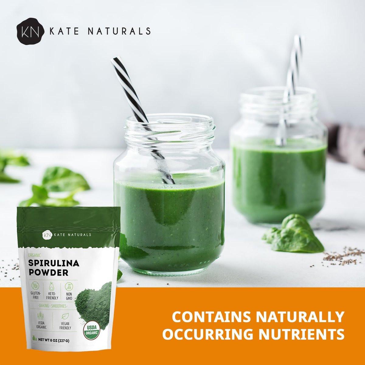 Kate Naturals Bio Spirulina Pulver – Immununterstützung & Antioxidantien, nährstoffreiches Superfood (227 g, USDA Bio, Non-GMO, glutenfrei)