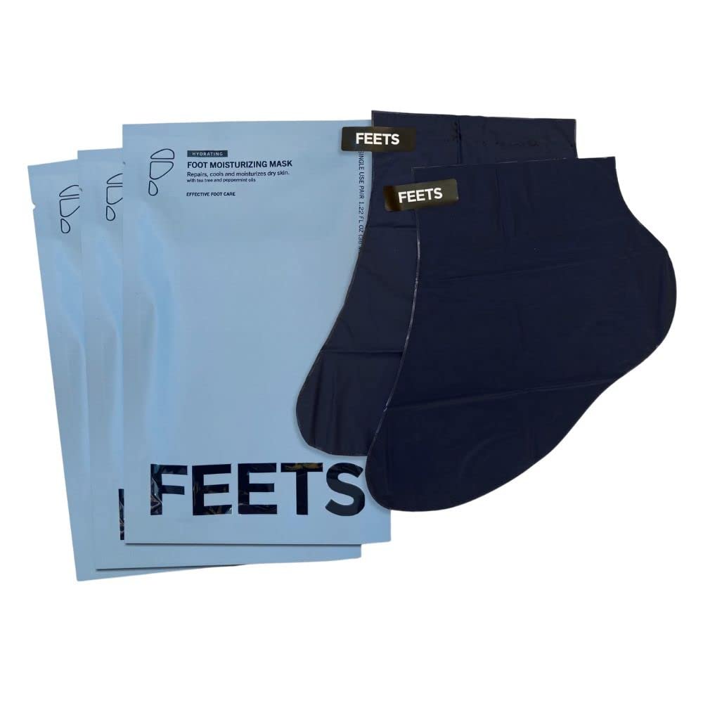 FEETS Hydrating Foot Mask mit Teebaum und Pfefferminze (3er-Pack) | Perfekt für Männer und Frauen | Tiefenfeuchtigkeit für den ganzen Fuß und die Fersen | Ultra-hydratisierend | Erweicht Hornhaut, pflegt Fersen und kühlendes Gefühl