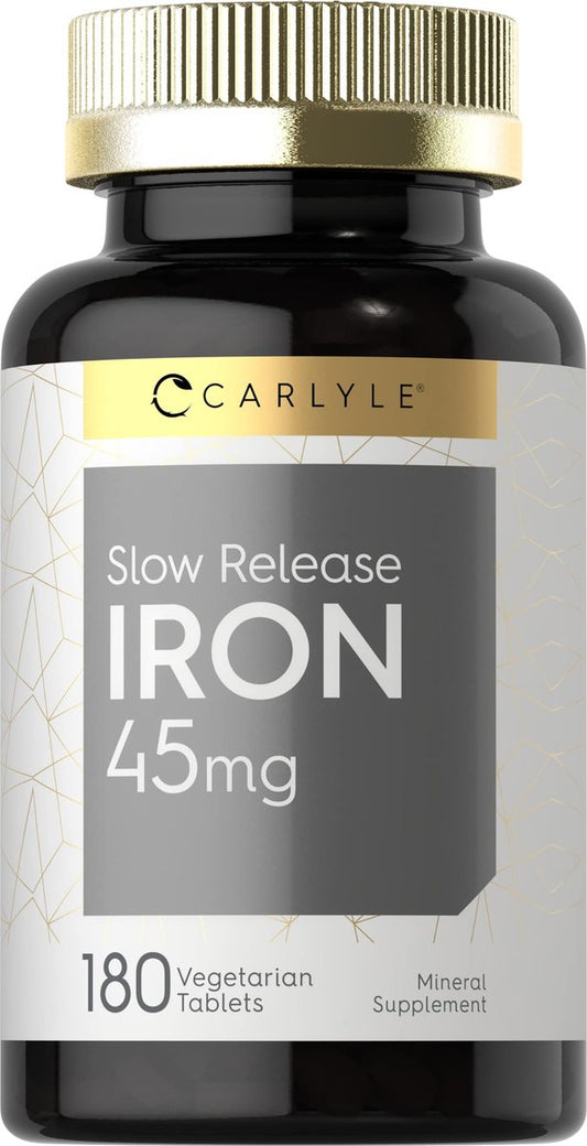 Carlyle Langzeit-Eisen 45 mg | 180 Tabletten | Eisen(II)-sulfat Mineralergänzung | für Männer & Frauen | Vegetarische, Nicht-GVO, Glutenfreie Formel
