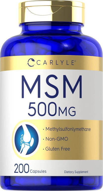 Carlyle MSM Kapseln | 500 mg | 200 Stück | Nicht-GVO & Glutenfrei | Methylsulfonylmethan